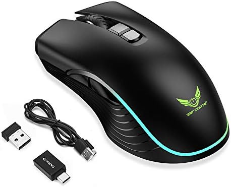 ELUTENG Wireless Gaming Mouse 2.4G, Rechargeable PC USB Optical Mouse with 7 Bottons Max 2400DPI, Ergonomic USB C Mice Compatible for Gamer Computer Laptop with USB A to USB C Adapter