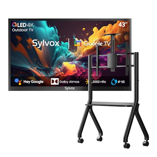 SYLVOX Outdoor TV 43 Pulgadas, 4K UHD QLED TV para Exteriores, 2000 Nits Google TV, Dolby Atmos, DVB-C/T2/S2, HEVC, IP55 Televisor de Exterior Resistente al Aguapara Jardín, Terraza, Piscina y Locales