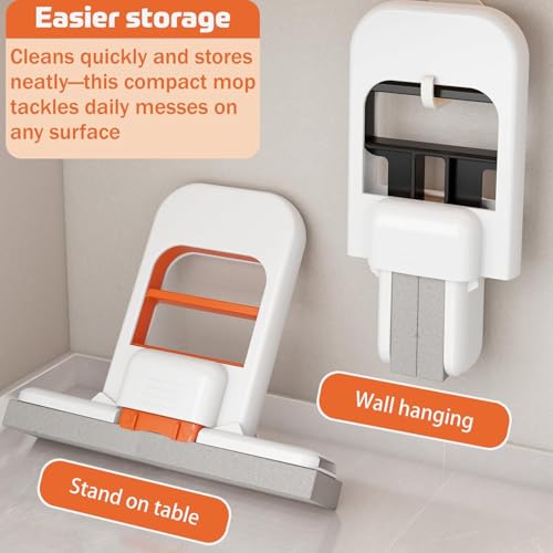 Image of 1 Pcs Mini Foldable Desktop Mop - Self‑Squeeze Sponge Mop for Wet & Dry Use - Portable Cleaning Tool for Small Spaces - Kitchen, Bathroom, Glass, Living Room