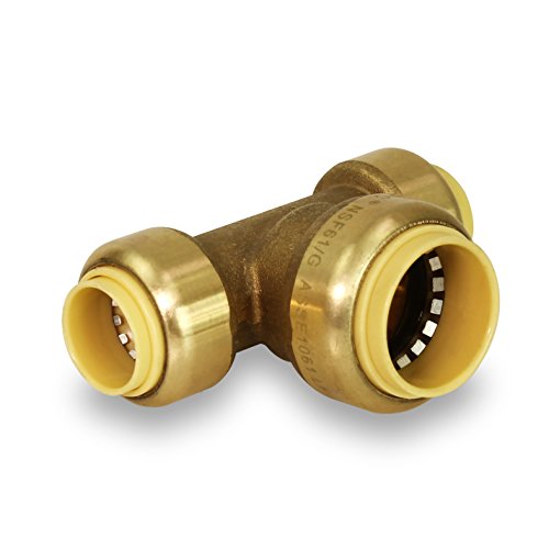 Pushlock UPET1134 Reducing Tee Pipe Fittings Push to Connect Pex Copper, CPVC, 1 Inch x 1 Inch x 3/4 Inch, Brass - Thumbnail 2
