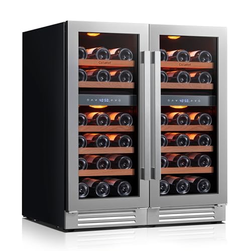 Image of Ca'Lefort 15 Inch Wine Fridge Bundle, 56 Bottles Large Capacity Dual Zone 40-65F Temp Control, Adjustable Shelves, Glass Door & 3-Color LED, Built-in or Freestanding for Home Bar Kitchen (2 Units)