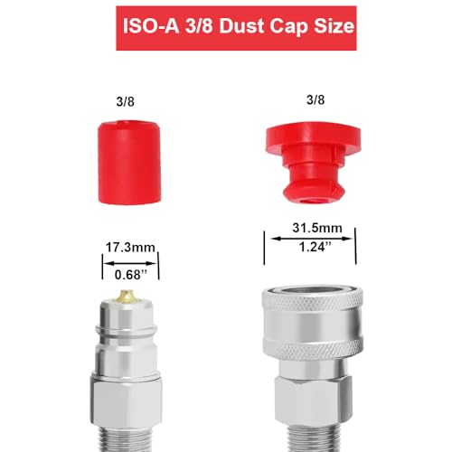 Image of Hydraulic Coupler Dust Cap, Male Dust Cap and Female Plug Cover with Retention Ring Keeps Cap Attached to Hose (2 sets ISO-A 3 /8 inch)