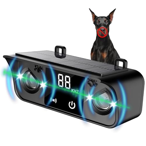 LHNVXF Solar Ultrasonic Dog Bark Deterrent Device Outdoor Waterproof Anti Barking Device for Dogs with 50ft Range Sonic Bark Deterrent for Small Medium Large Dogs for Indoor and Outside Use