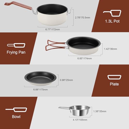 image for Odoland 10pcs Camping Cookware Non-Stick Camping Pot and Pan Set with 