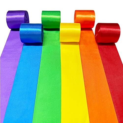 Ruban de satin arc-en-ciel, 6 Couleurs 10m x 5cm de large ruban coloré pour emballage de cadeaux bricolage artisanat frange à suspendre fête guirlande toile de fond...