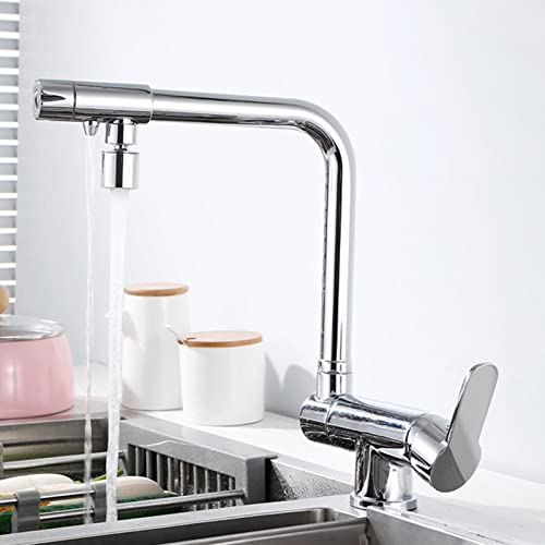 Robinet de cuisine en laiton massif chromé avec bec pliant 3 voies