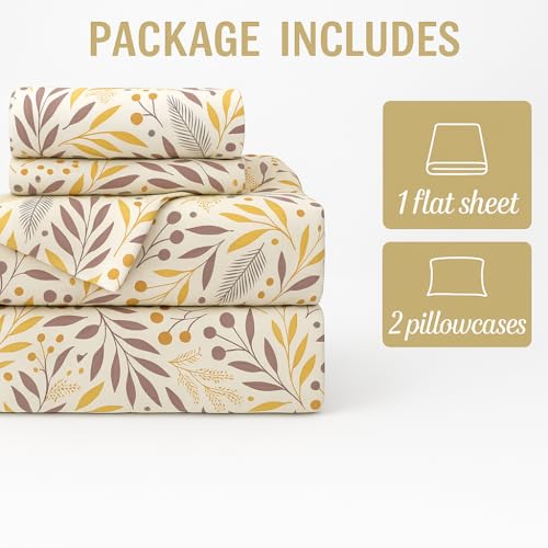 Image of Bed Sheet - Floral Harmony - King Size 108 x 108 Inches - Brushed Microfiber Flat Bedsheet with Pillow Covers - Breathable, Wrinkle-Free & Fade Resistant