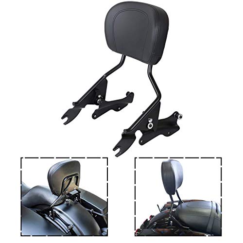 DSISIMO Black Detachable Upright Passenger Backrest Sissy Bar with Backrest Pad with 4 Point Docking Hardware Kit For Touring Road King Street Glide FLHR FLHX FLHT FLTR 2014-2020