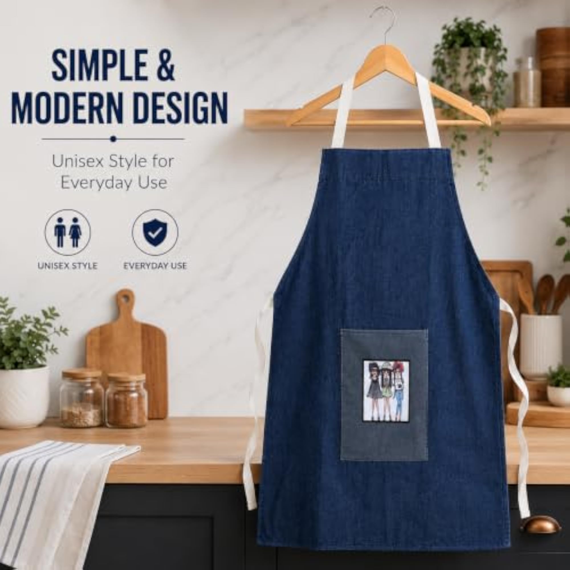 Denim Apron for Kitchen with Waterproof Back Layer