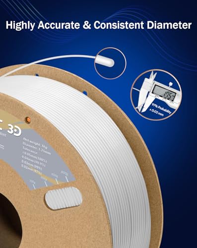 Image of DURAMIC 3D PETG Filament 1.75mm White, 3D Printing Filament 1kg Spool(2.2lbs), White Filament 1.75mm Dimensional Accuracy + /- 0.05 mm Non-Tangling Non-Clogging Non-Stringing