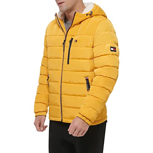 Image of Tommy Hilfiger Men's Midweight Sherpa Lined Hooded Water Resistant Puffer Jacket