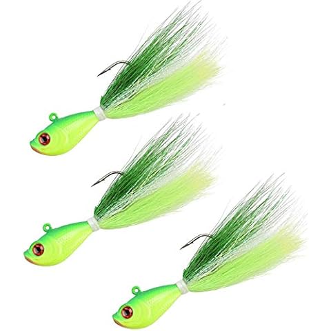 Last Cast Tackle 1-2oz Green & Yellow Bucktail Fishing Lure Jigs - 3 Pack (1.5 Ounce - 3 Pack) Cover