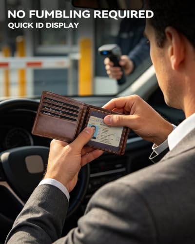 Image of Swallowmall Mens Wallet Rfid Blocking Leather Wallet for Men Bifold Wallets with 1 ID Window 16 Card Slot Brown