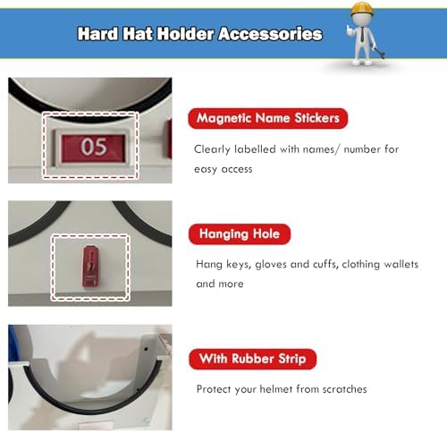 Wall-Mount Hard Hat Storage Rack, 6-Grid Multi-Functional Display for Office, Workshop, Garage, Fire Station - 152cm (59.4") Long