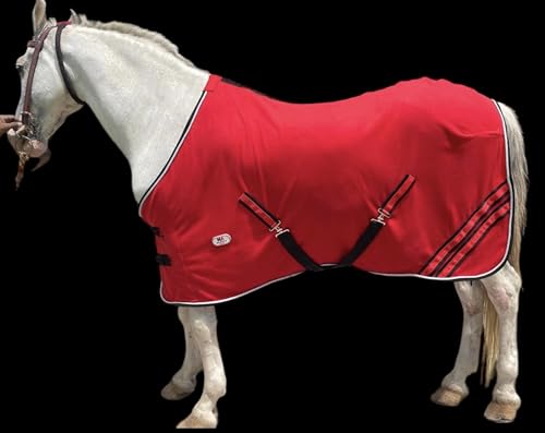 Image of Majestic Ally Anti Pill Fleece Horse Blanket /Sheet with Silver Braided Rope (Red, 70)