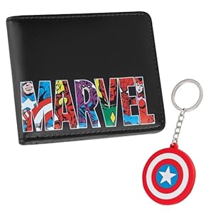 Marvel Card Wallet and Keyring Set for Men Teenagers – Card Slots ID Pocket Groot Mens Wallet – Gifts for Men (Black Captain America)