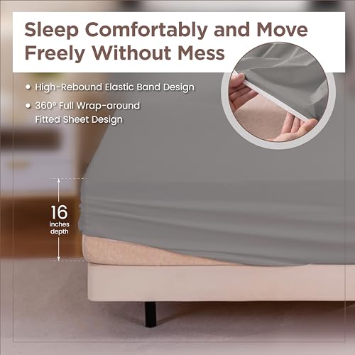 Image of Sophia & William Soft 100% Washed Cotton Sheet Set Queen Size, 4 Piece Grey