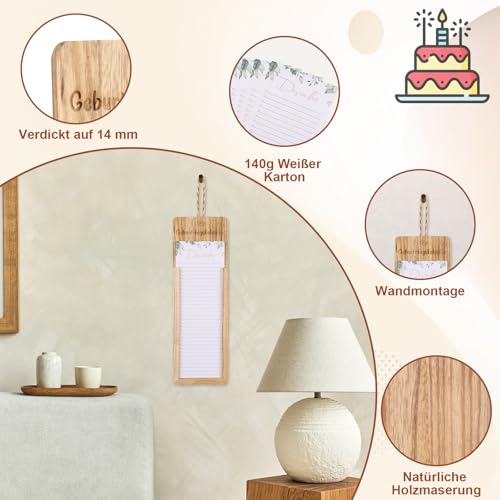 12 Blatt Massivholz Geburtstagskalender Jahresunabhängig Immerwährender Kalender Undatiert 12 x 30cm Geburtstagsplaner Wandkalender Memoboard Geburtstage Familienkalender Für 2026 Geburtstage