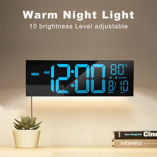 Image of JALL 16 inch Large Digital Wall Mount Clock, Count Down Timer, Alarm, Big LED, DST, Temperature for Living Room Classroom Desk, Xmas, Birthday Gift for Senior Men Women Mom Dad, Blue