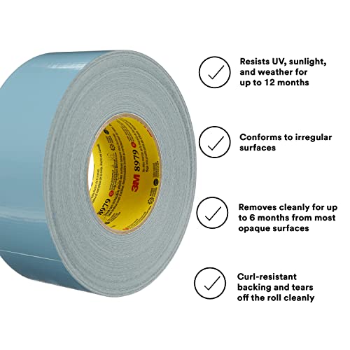 3M Performance Plus 8979 Duct Tape Heavy Duty, Slate Blue, 72 Mm X 54.8 M, 12.1 Mil, 6 Month Clean Removal, Resists Uv And Weather For Up To 12 Months, Tears Cleanly, Curl-Resistant, 12 Rolls #TOP1