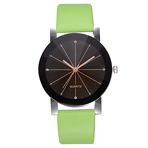 COOKI Womens Quartz Watches Fashion Minimalist Metal Retro Round Dial Quartz Analog Alloy Wrist Watch with Leather Band and Stainless Steel Dial, Lady Watches Female Watches XJY-12 (Green)