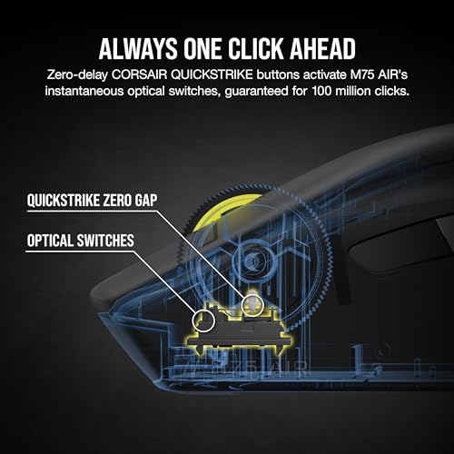 Image of Corsair M75 AIR Wireless Ultra Lightweight Gaming Mouse - 2.4GHz & Bluetooth - 26,000 DPI - Up to 100hrs Battery - iCUE Compatible - Black