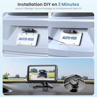 AUTO-VOX Camera de Recul sans Fil Solar avec Moniteur 5" 1080P: Batterie 5000mAh, Installation DIY 2 Mins, IP69K Imperméable, pour Fourgon/SUV/Camion/Remorque