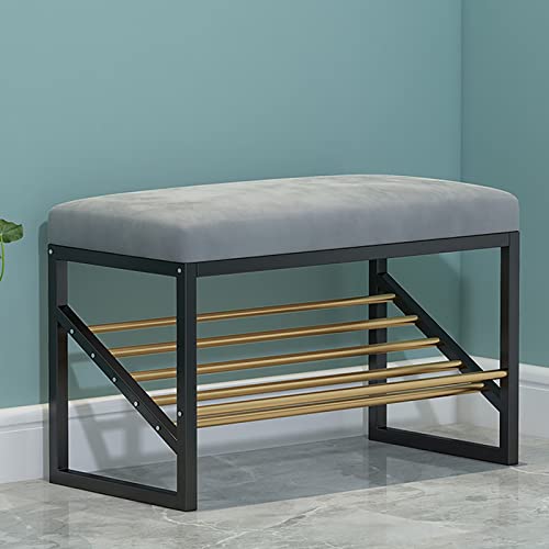 Meuble à chaussures avec banc en velours gris au rangement stable et robuste - 3