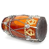 14 Inch Medium Handmade Wooden & Leather Classical Indian Folk Tabla Dholak Drum Set With Adjustable 14-Bolts & Tuning Spanner, Hand Percussion World Musical Instruments For Musicians Punjabi Dholki