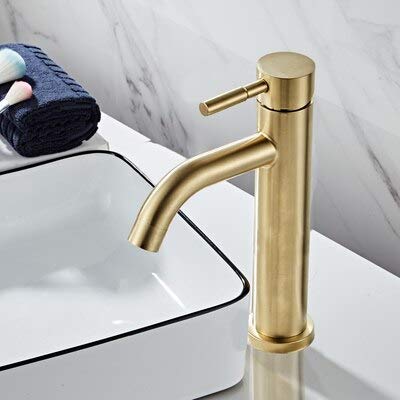 Robinet de lavabo salle de bain mitigeur eau chaude et froide en acier inox doré pour évier