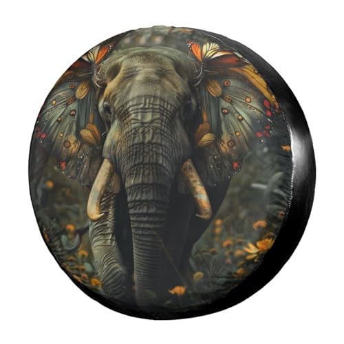 Image of Dujiea Elephant with Butterfly Wings Spare Tire Cover, Universal Wheel Tire Cover Waterproof Dust-Proof Tire Protectors for Trailer Rv SUV Truck Camper and Many Vehicle 14 15 16 17 Inch
