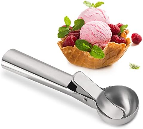 D Ice Cream Scoop, Stainless Steel Ice Cream Scooper with Trigger Release, Metal Cookie Scoops, Iceream Scoop Spoon for Meatball Frozen Yogurt Gelatos and Sundaes, Dishwasher Safe
