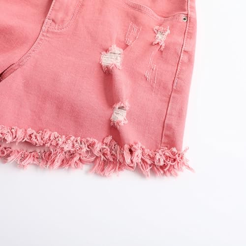 Image of THUNDER STAR Women Mid Rise Ripped Stretchy Jeans Shorts Frayed Raw Hem Casual Denim Shorts