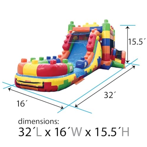 TentandTable Inflatable Bounce House Water Slide for Kids 5-12 Large, Commercial Grade Mega Bouncy Castle for Adults, Jump House, Includes Electric Air Blower, 32' L x 16' W x 15' H, Building Block - Image 3