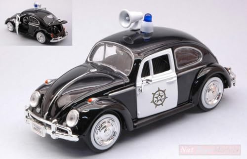 Modelo en escala 1:24 VW Beetle Policía Negro/Blanco