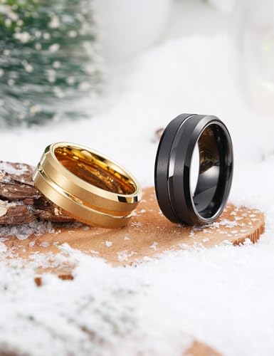 Image of King Will Tungsten Carbide Wedding Band for Men Women-6 /8 /10mm Width Multicolor Available with Grooved Center Wedding Ring Suitable for Work, Gym Comfort Fit Size 4-16