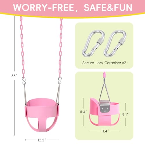image for Take Me Away Pink Swing Seat - Heavy Duty High Back Full Bucket Toddle