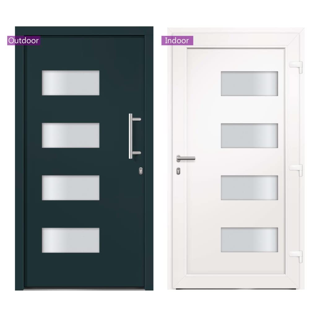 Puerta de entrada de aluminio PVC antracita 100 x 200 cm derecha