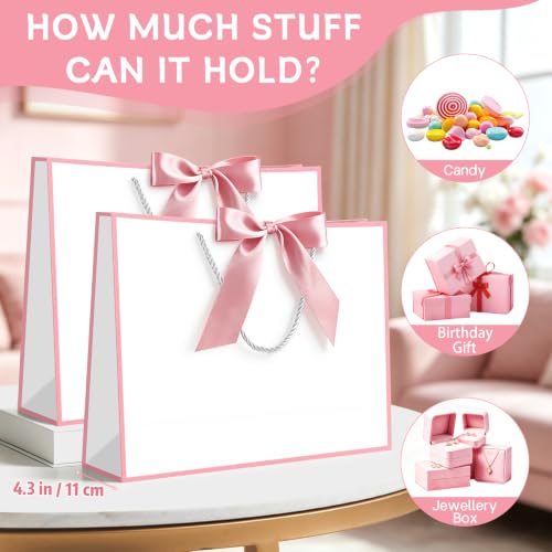 Image of JMANNI Gift Bags with Handles, 13 inch Medium Gift Bag for Presents, 2 Pcs Bags with 4 Tissue Paper and 2 Cards for Graduation Baby Shower Wedding Fathers Day Mother's Day Birthday Party(white pink)