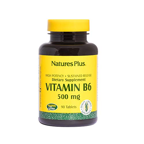 NaturesPlus Vitamin B6 (Pyridoxine HCI), Sustained Release - 500 mg, 90 Vegetarian Tablets - Energy & Metabolism Booster, Memory, Mood, Immune Support Supplement - Gluten-Free - 90 Servings