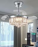Fejanical 30 Inch Crystal Fandelier Ceiling Fan with Light Dimmable Chandelier Ceiling Fans with Lights for Living Room Bedroom,Chrome