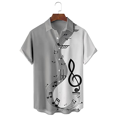 Haut patchwork musical hommes à manches courtes boutonnées tendance - 3