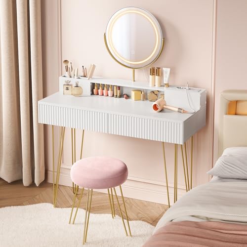 VASAGLE Tocador con Taburete e Iluminación