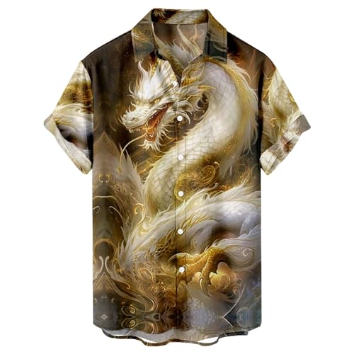 Zeiayuas Mens Shirts Plus Size Chinese Dragon T Shirt Short Sleeve Button Down Summer Blouses Funny Graphic Tees Shirts Oversized Loose Pullover Top Sportswear Tshirts Office Work Tunic Tops