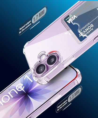 Image of WOW IMAGINE Transparent Back Cover Case for iPhone 17 | Flexible Built-in Slim Card Pockets Wallet | 360 Camera Protection TPU | Soft Silicone Mobile Cover - Transparent