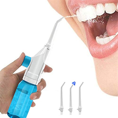 Portable Oral Irrigator Water Flosser Dental Water Jet Toothbrush Toothpick Nasal Irrigator Implement Teeth Cleaner Oral Hygiene flossers For Home Travel with 4pcs Nozzles (Blue)