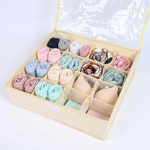 Image of House of Quirk 16 Slot Foldable Underwear Closet, Dresser, Drawer, Organizer, Fabric Basket, Clothes, Socks, Underwear, Clothing, Divider (Beige)