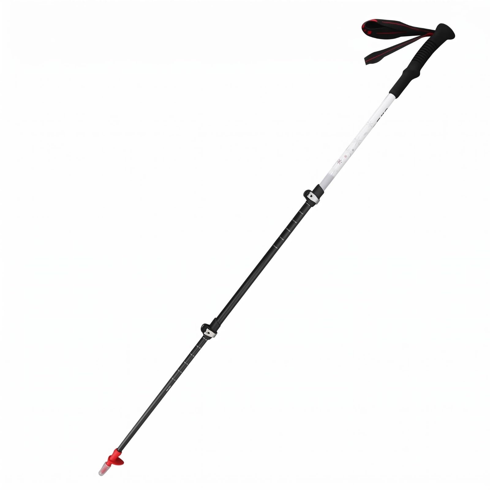 External Lock Carbon Fiber Trekking Pole EVA Handle Adjustable Trekking Pole Tungsten Steel Tip Folding Walking Stick Wrist Strap, White-image-29