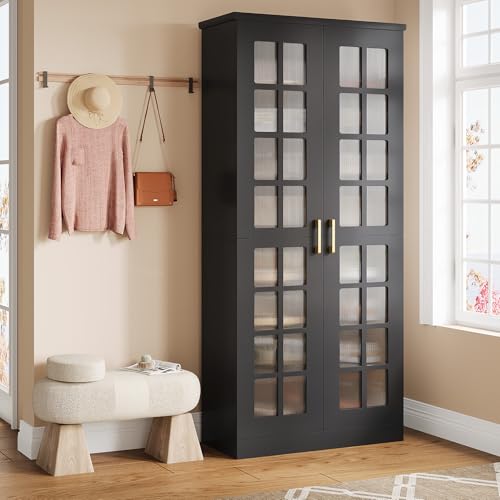 Image of Tribesigns Tall Shoe Cabinet with Doors, 8-Tier Shoe Storage with Adjustable Shelves, Modern Shoe Organizer Shoe Rack Cabinet for Entryway, Hallway, Closet, Living Room, Black