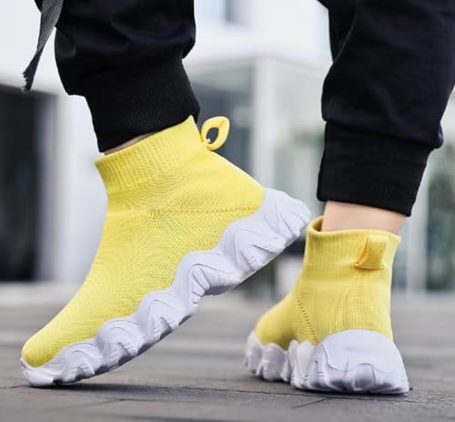 FUNCOS Slip On High Top Sneakers for Boys & Girls - Breathable Knit Walking Shoes, Lightweight Unisex Sports Sneakers with Arch Support4